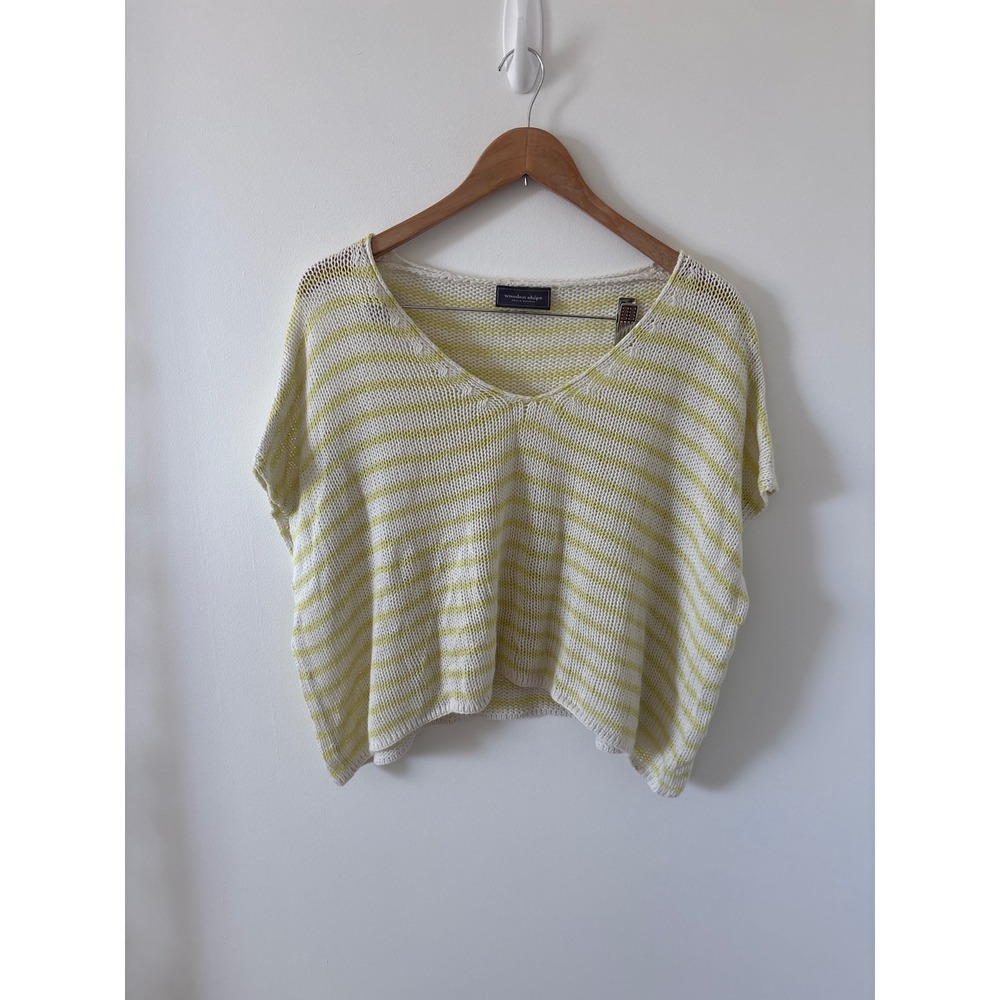 Wooden Ships Paola Buendia Yellow and White‎ Striped Knit Sweater Size XS